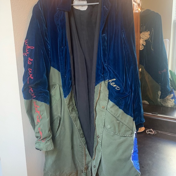 GREG LAUREN Blue Velvet Military Parka jacket coat - Picture 12 of 13